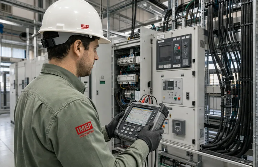 Técnico de IMEP midiendo en un tablero eléctrico
